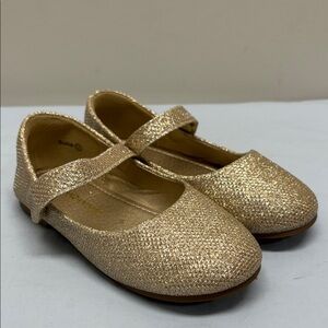 PANDANINJIA Susie Gold Sparkle Hook Loop Mary Jane Ballet Flats Girls SZ 11